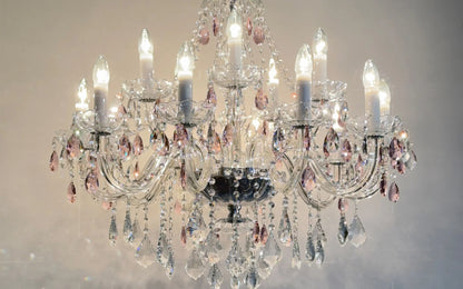 French Romantic Crysatl Candle Chandelier Luxury Glass Pink E14 Pendant Lights Living Room Art Decor Led Lamparas Bedroom Lamp