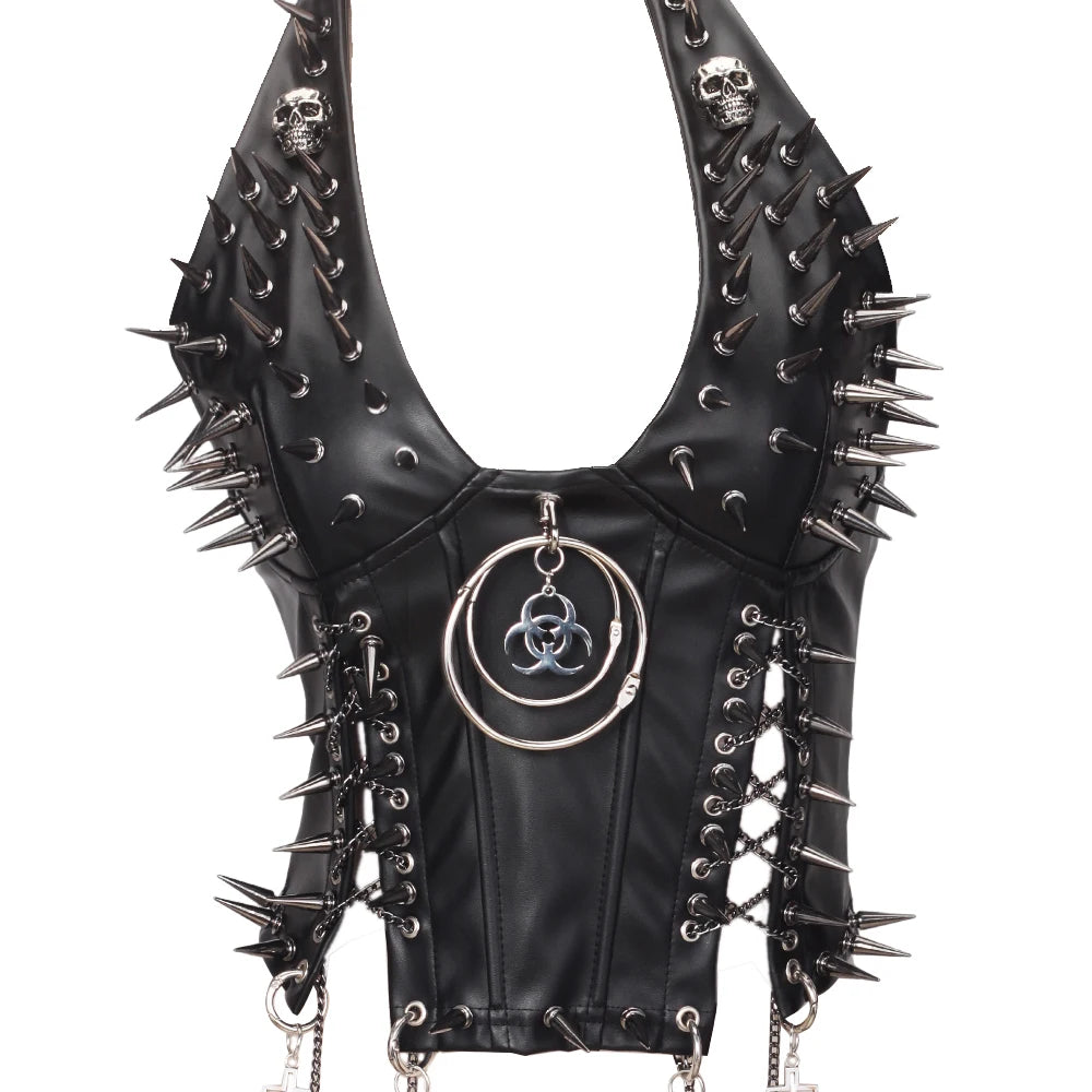 Goth Top Y2K Clothes Women's Tanks Emo Clothing Gothic Boho Tops with Spikes Punk Rock Teens Festival Spiked Bra Grunge T Shirt
