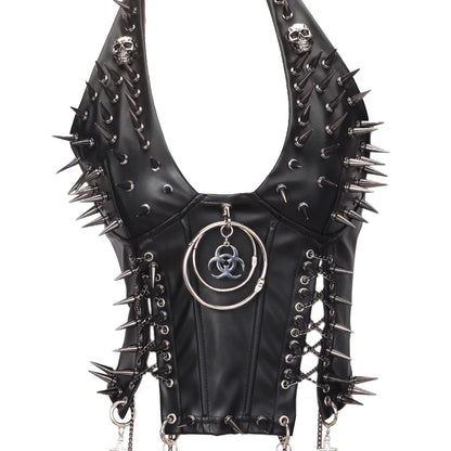 Goth Top Y2K Clothes Women's Tanks Emo Clothing Gothic Boho Tops with Spikes Punk Rock Teens Festival Spiked Bra Grunge T Shirt