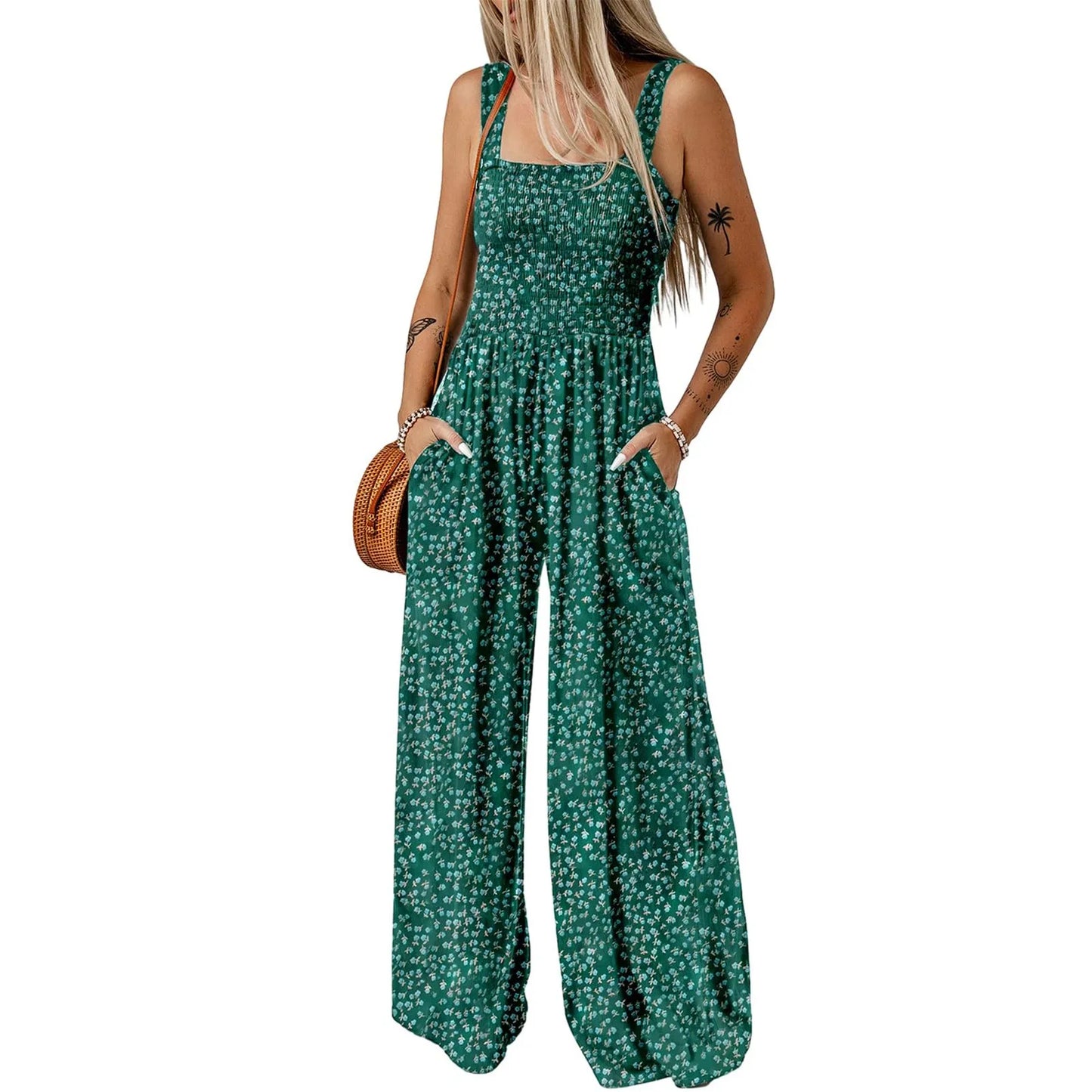 Summer Sexy Sling Jumpsuits Women'S Fashion Printed Loose Pencil Pants Casual Streetwear Elegant Party Female Spaghetti Rompers