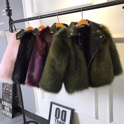 Girls Fur Coat Jacket Cotton Outwear Overcoat 2025 Stylish Warm Thicken Plus Velvet Winter Autumn Teenager Fuzzy Children's Clot