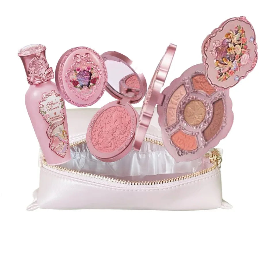 Flower Knows All In One Makeup Set Gift Box Garden Cushion Cream Foundation Matte Blush Long Lasting Velvet Lip Cream With Bag