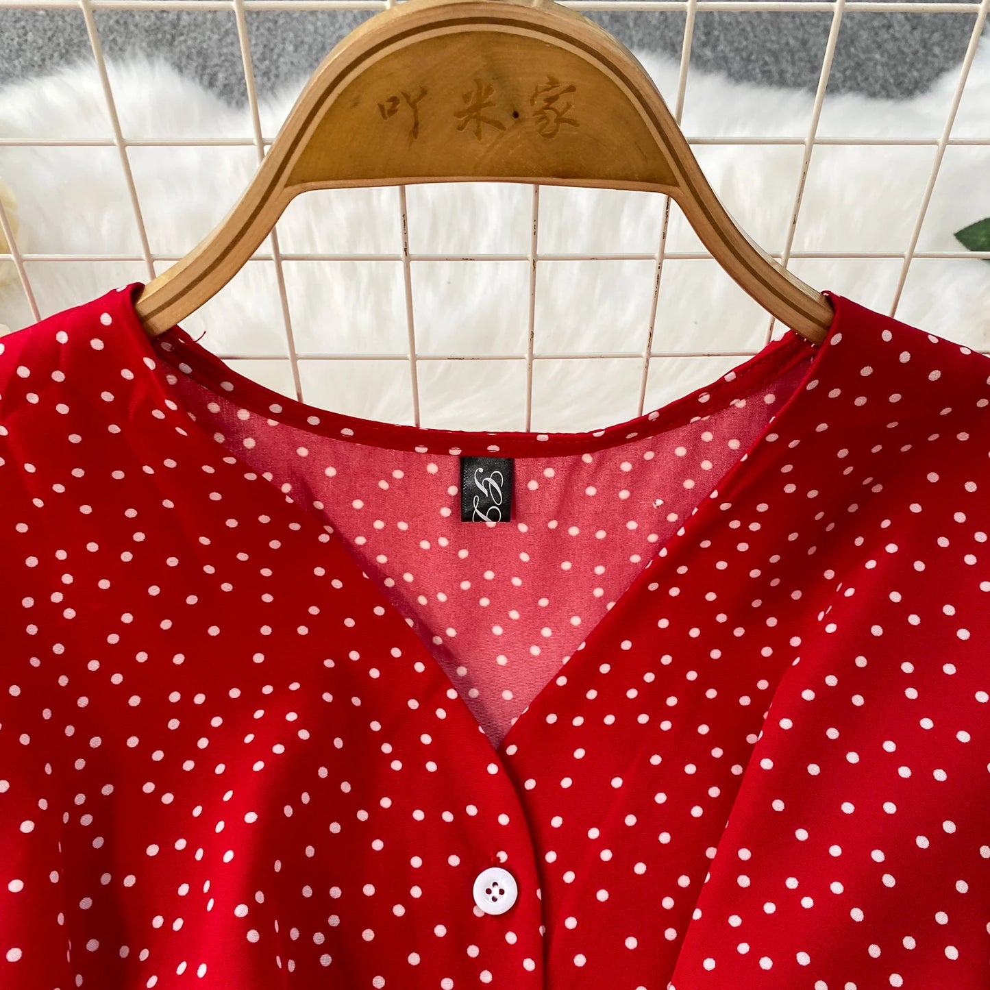 Summer Women Polka Dot Long Dress Vintage V-Neck Flying Sleeve High Waist Single Breasted A-Line Casual Vestidos Female Robe New