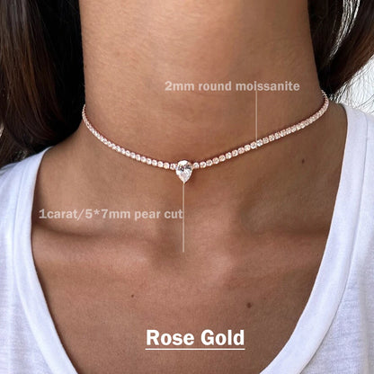 2mm All Moissanite Tennis Necklace for Women 925 Silver Plate 18K Gold Choker Chain Sparking Diamond Riviera Necklace Adjustable