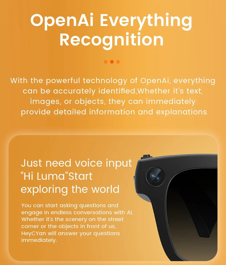 Smart Glasses with EIS Anti-shake 1080P Shooting Real-time Translation of Conversations Photos Long-lasting Music Smart Glasses