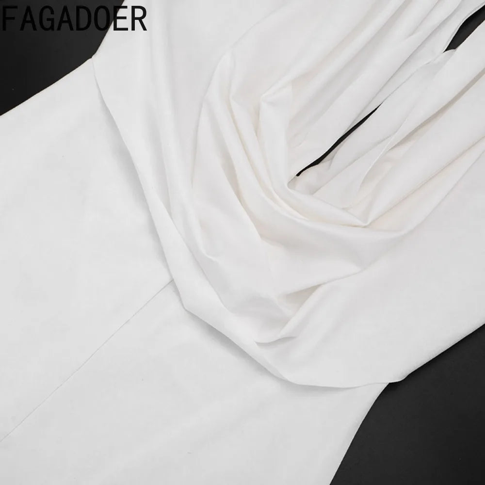 FAGADOER Sexy Solid Color Bodycon Jumpsuits Woman Halter Deep V-neck Sleeveless Backless Rompers Female Streetwear Overalls 2026