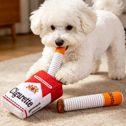 Stuffed Raw Dog Bite Toy Joint Cigarette Case Plush Cigar Funny Interactive Puppy Dog Chew Squeak Toys Cigarettes Toy for A Dog