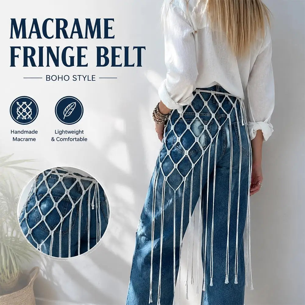 Bohemian Netted Fringe Scarf Handwoven Bikini Women Mid Waist Skirt Ethnic Design Mesh Tassel Waistband Decorative Butt Curtain