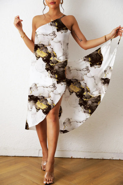 One Pieces Print Sexy Beach Dress Woman Summer Aesthetic Clothing Sleeveless Floral Beachwear Midi White Dresses for Women 2023