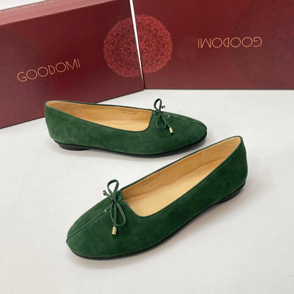 Women Suede Ballet Flats Delicate Bow Slip-on