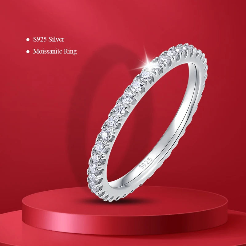 Moissanite Ring 100% Pass Diamond Tester Pen Matching Wedding Diamond Band for Women 925 Sterling Silver Female Single Tail Ring