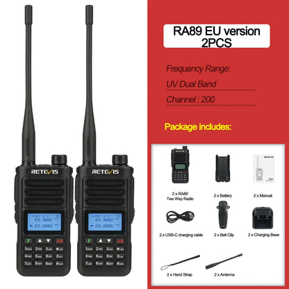 Retevis RA89 Walkie Talkie IP68 Usb-C Long Range Walkie Talkies FM VHF Ham Radio for Camping Hunting Emergency Rescue