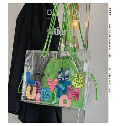 New FashionTransparent Tote Bag for Women Large Capacity Jelly Shoulder Handbag Versatile Casual Crossbody Bag for Spring Summer