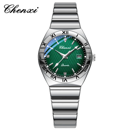 CHENXI Quartz Couple Watch Rhinestone Stainless Steel Watch Luxury Brand Brief Lovers Waterproof Watch Women's Watches