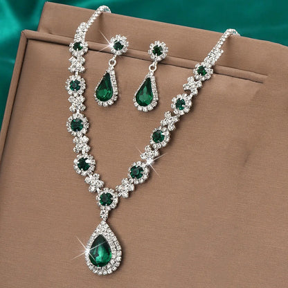 3 Pieces of Women's Crystal Droplet Necklace with Earrings Set for Wedding Evening Dress Accessories