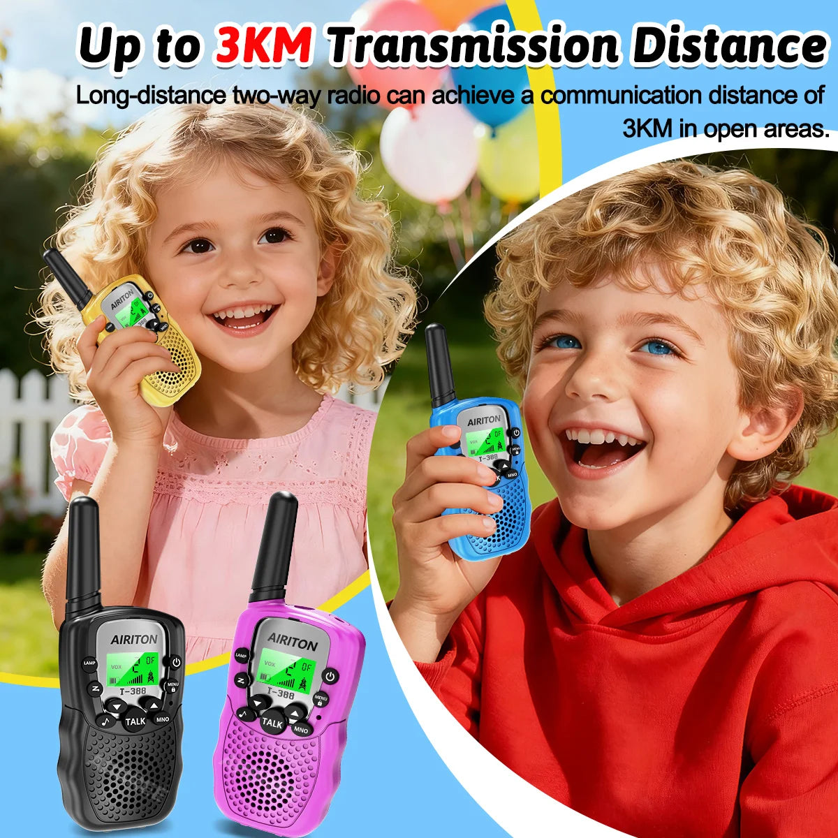 2PCS AIRITON T-388 Kids Walkie Talkie Children 3 Mile Range Two Way Receiver Electronic Radio Flashlight Children Gift for Kid