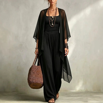 Summer New Sexy Bandeau One Piece Pants Set For Women's 2 Piece Casual Loose Fitting Wide-leg Pants Plus Shawl Tops Set Female