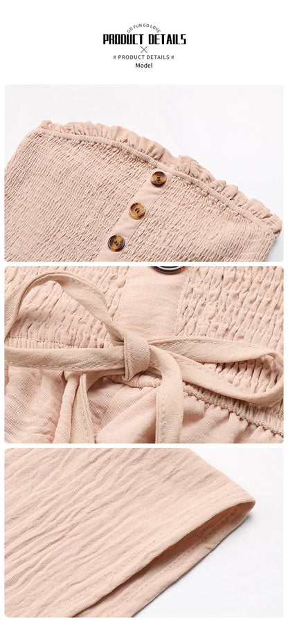 Summer Leisure Vacation, European and American Solid Color High Waist Design, Strapless Jumpsuit Shorts