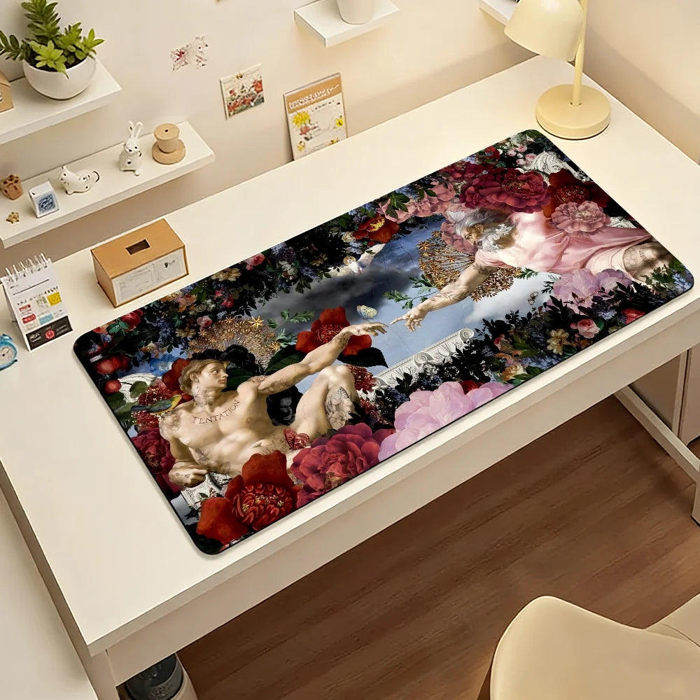 Art The Creation of Adam Mouse Pad Large Non-Slip Waterproof Mat Stitched Edge Keyboard Pad for Gaming Daily Office