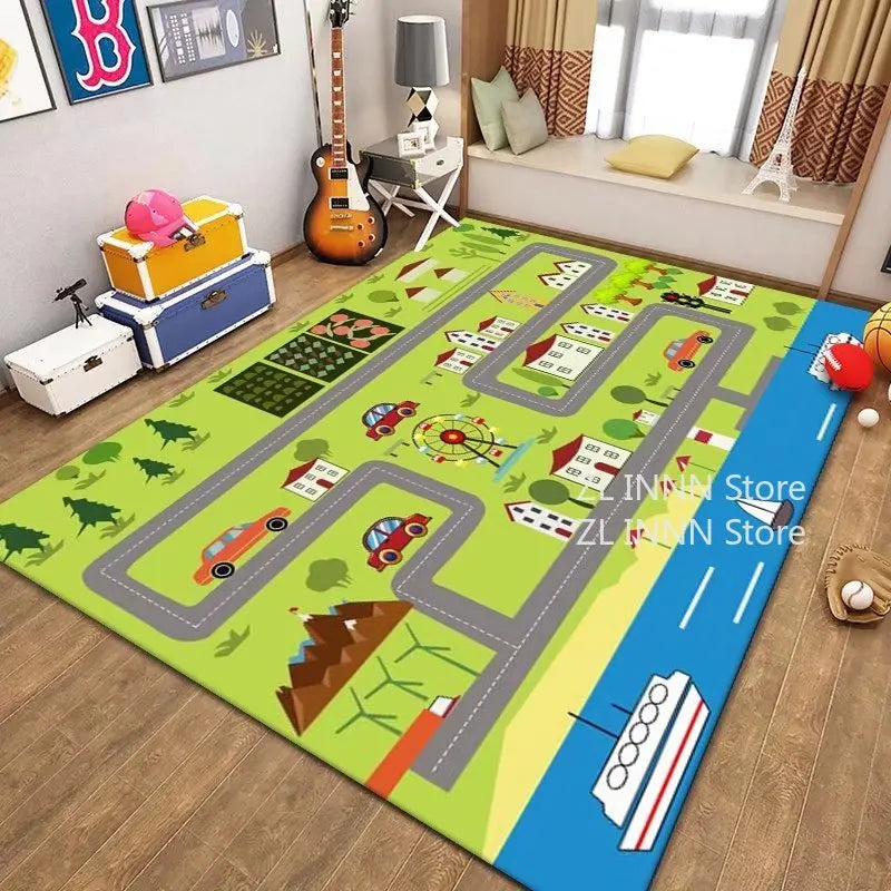 Thickened Flannel Carpet Living Room Children's Bedroom Decoration Floor Rug Cartoon Road Play Mat Soft Tatami Carpets Non-slip