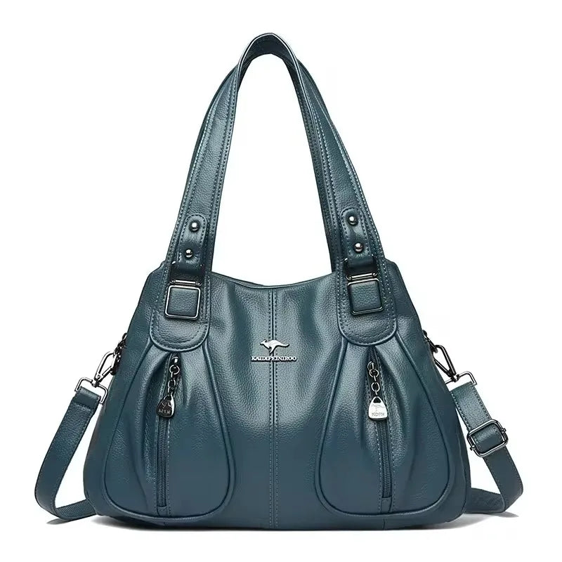 Genuine Soft Pu Leather Handbags for Women Vintage Shoulder Tote Bag Luxury Designer Ladies Large Capacity Purse Bags Sac A Main