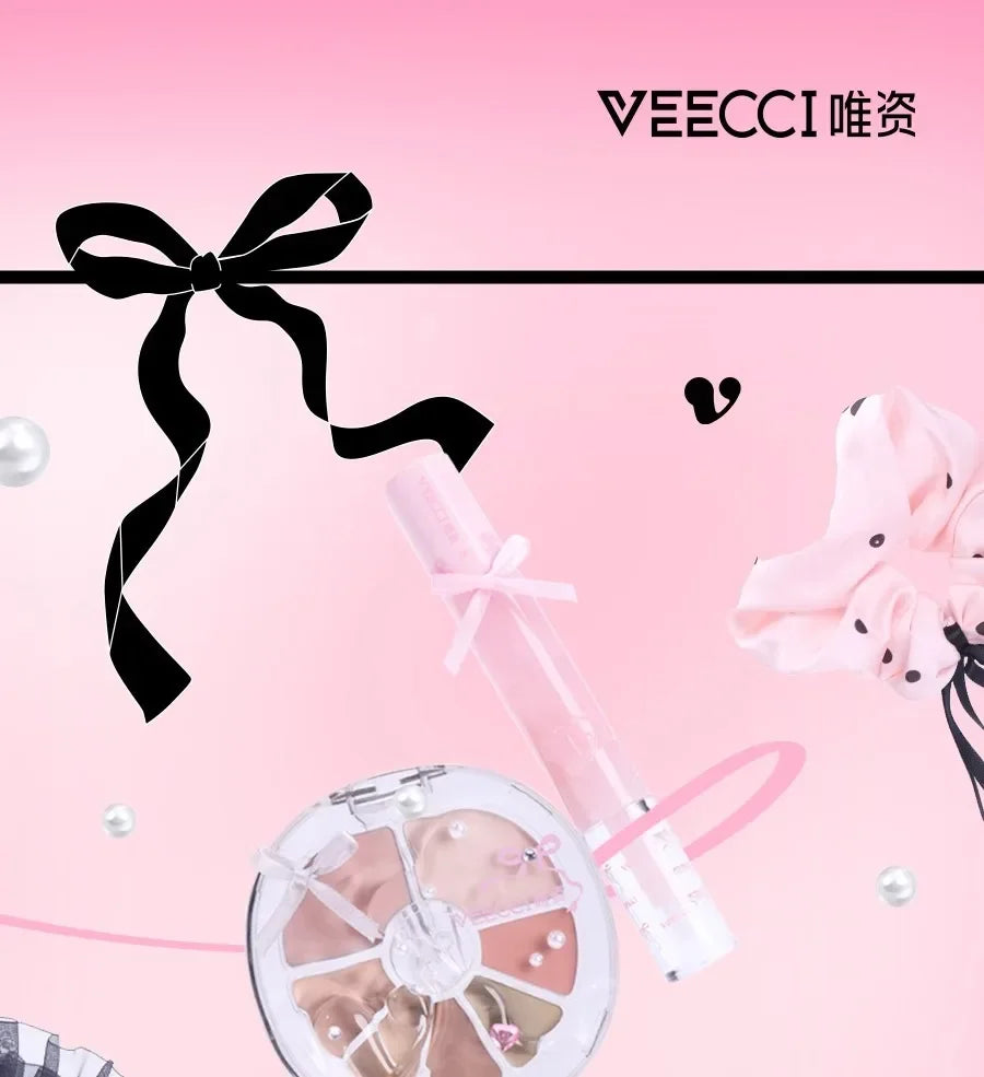 VEECCI Sweet Spicy Girl Ribbon Series Gift Box Makeup Kit Lipstick Eyeshadow Concealer Hair Rope Set Pink Delicate Cute Makeup