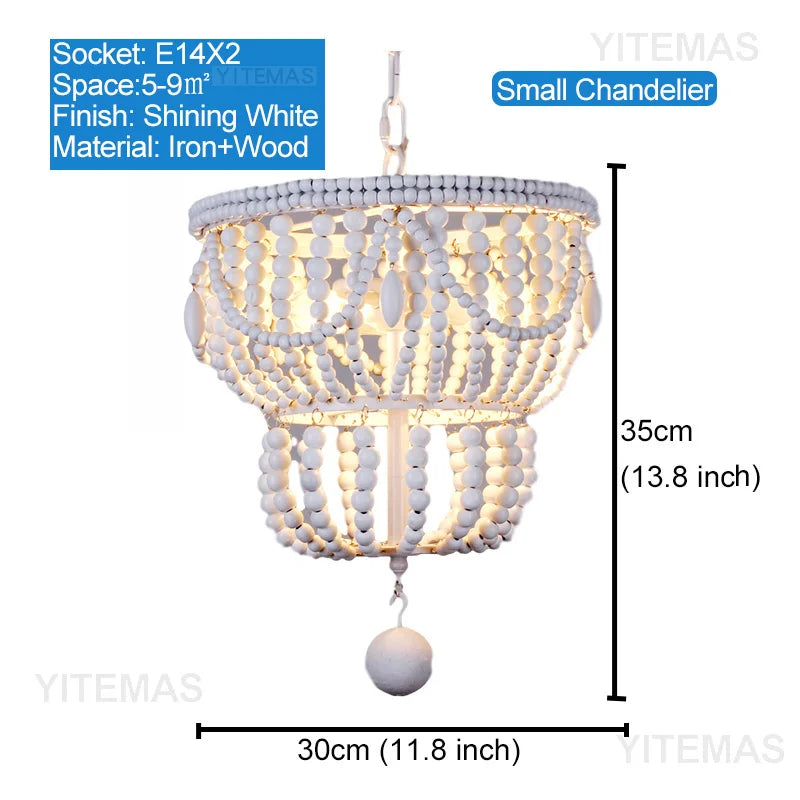 Blue Grey Wooden Beads 8 Lights Chandeliers For Foyers Vintage White Chandelier Lighting Bedroom Living Room Boho Pendant Light