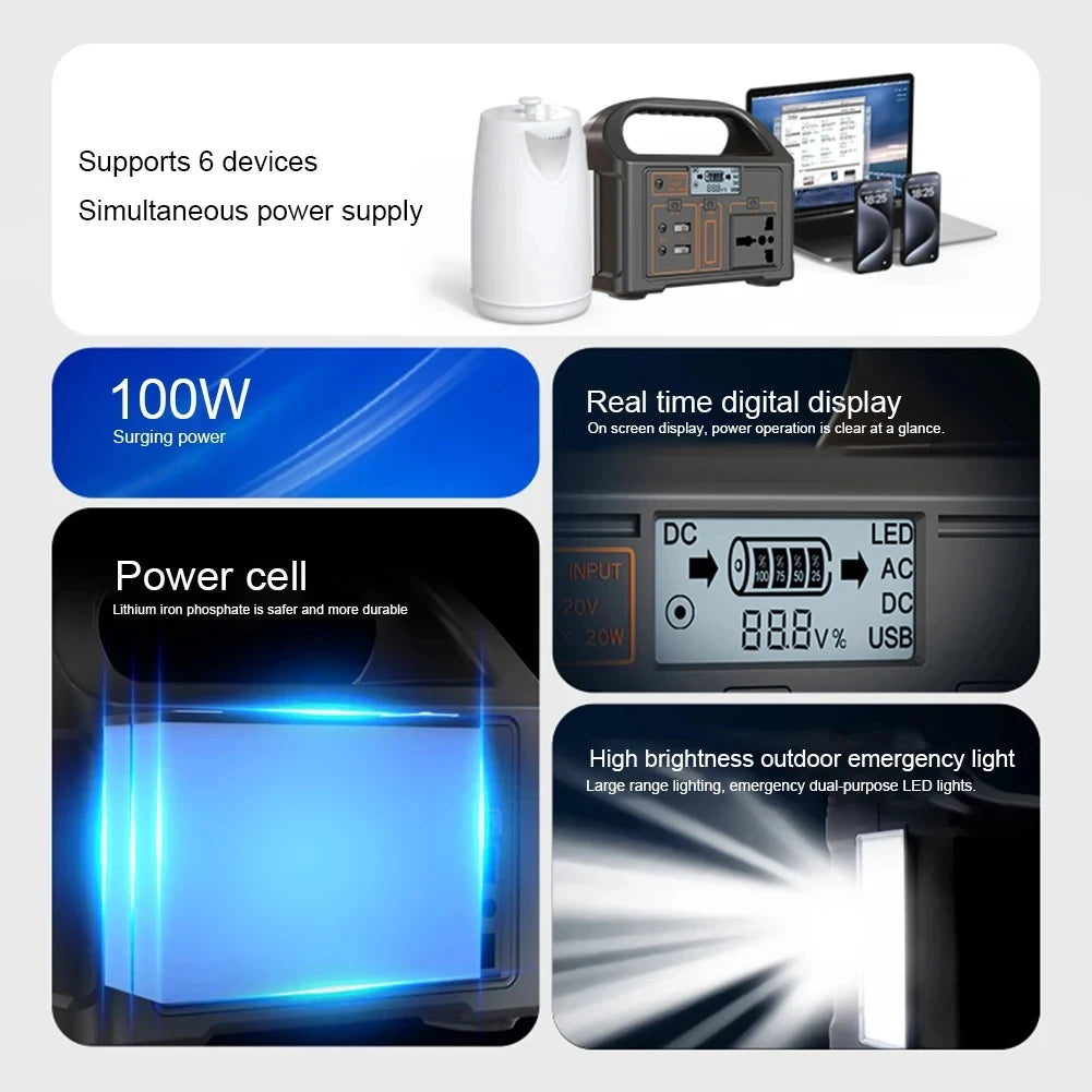 jsdsolar 100W Portable Power Station Power Generator 110V 220V LED Light Emergency Solar Power Bank for Outdoor Camping Travel
