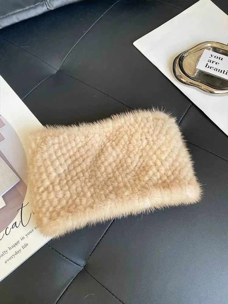Mink Fur Scarf Fashion Neck Warmer For Women Warm Double-Sided Knitted Elastic Fur Headband Thick Warm Lady Fur Ring scarves