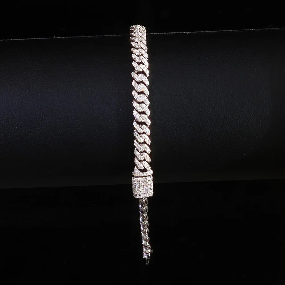 Fine 6MM VVS Moissanite Cuban Chain Hip Hop Jewelry for Women 925 Sterling Silver VVS Necklace Bracelet for Gift