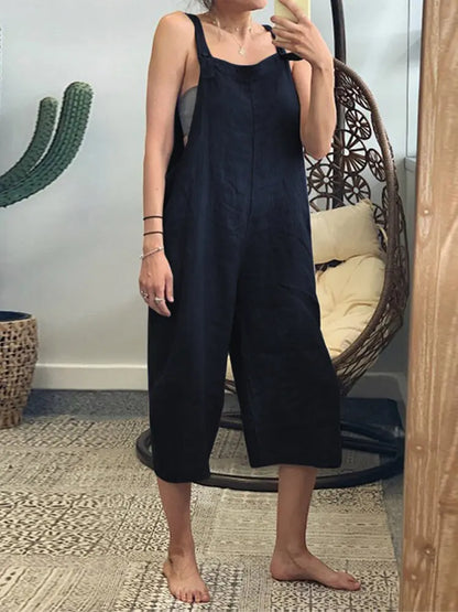 Women 2026 Sling Rompers Summer New Solid-Color Cotton Loose Casual Overalls Jumpsuits Women's Clothing