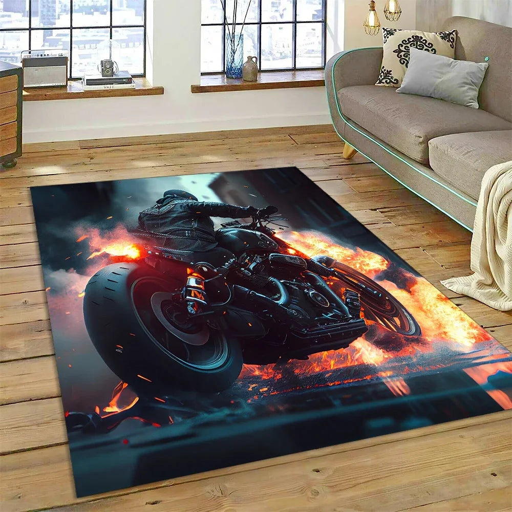 Motocross Modern retro Motorcycle Carpet Rug for Bedroom Living Room Home Sofa Decoration,Children Game Large Decor Floor Mat