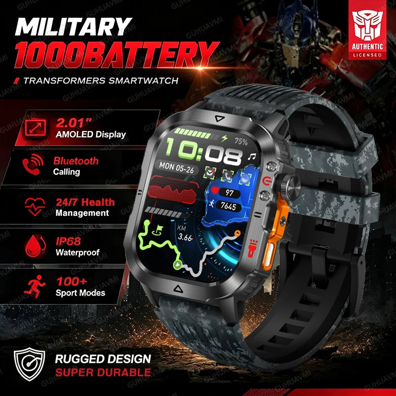 New Custom Co branded Men Transformers Smart Watch Outdoor 100mAh Battery GPS Flashlight BT Call Waterproof Sports Smartwatches