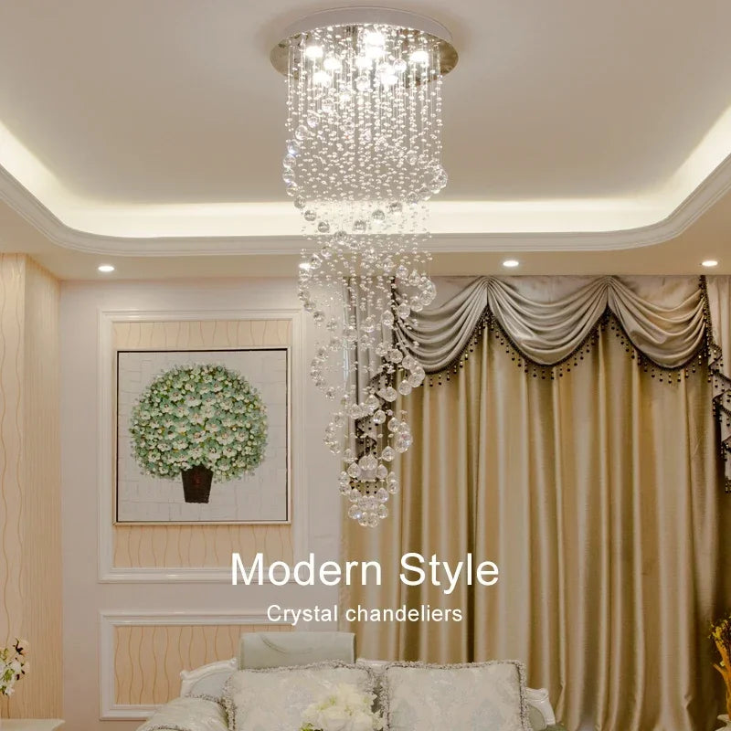 Spiral Crystal LED Ceiling Chandelier Light Bedroom Hall Living Room Suspension Lustre Corridor Staircase Hanging Lamp Fixture