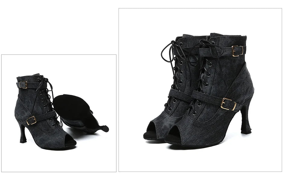 SWDZM New Ladies Dance Shoes Ballroom Dance Boots Denim Jazz Dance Shoes Girls Sexy Pole Dance Ballroom Dance Cowboy Boots