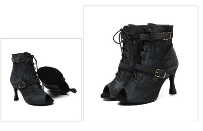 SWDZM New Ladies Dance Shoes Ballroom Dance Boots Denim Jazz Dance Shoes Girls Sexy Pole Dance Ballroom Dance Cowboy Boots