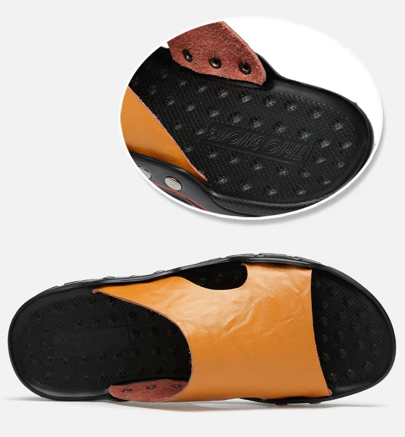Men Summer Slippers Breathable Luxury Sandals Shoes Beach Classics Leather Mens Slippers Outdoor Flip Flop Indoor Slides Man