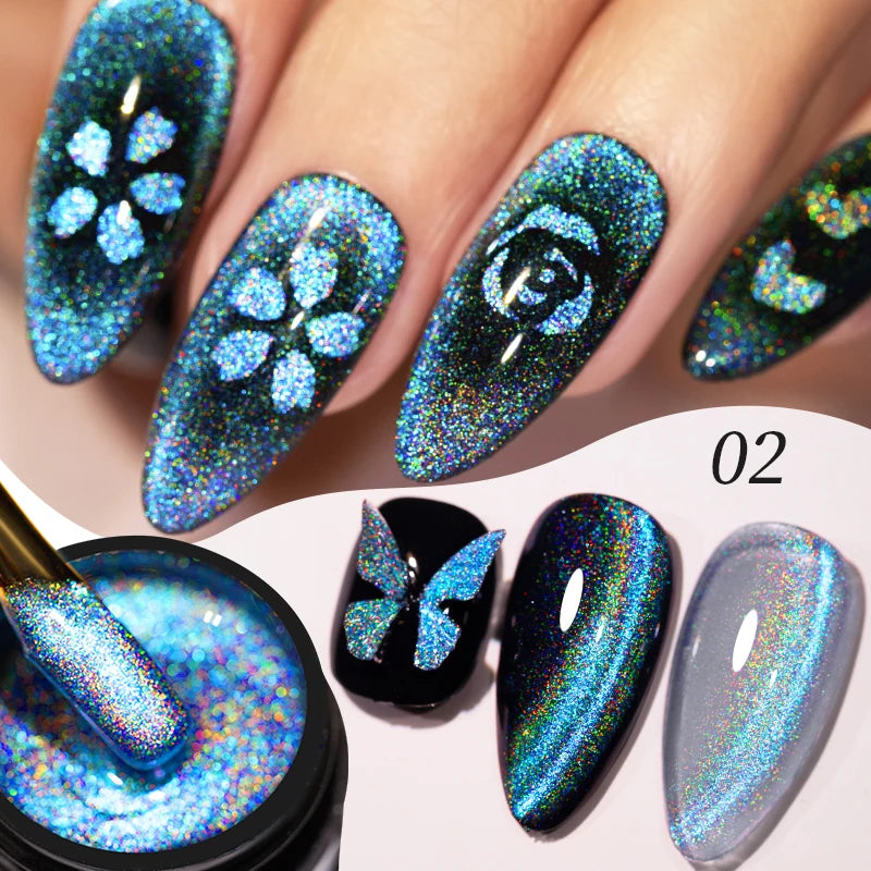 AWStorG 5ML Colorful Laser Cat Magnetic Gel Blue Glitter Shine Soak Off  Semi Permanent  UV Gel Nail Art Varnish Nail Supplies