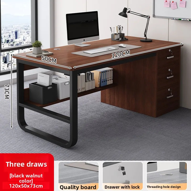 Durable Computer Desk Desktop Simple Single with Drawer Lock Desk Modern Office Staff Desk