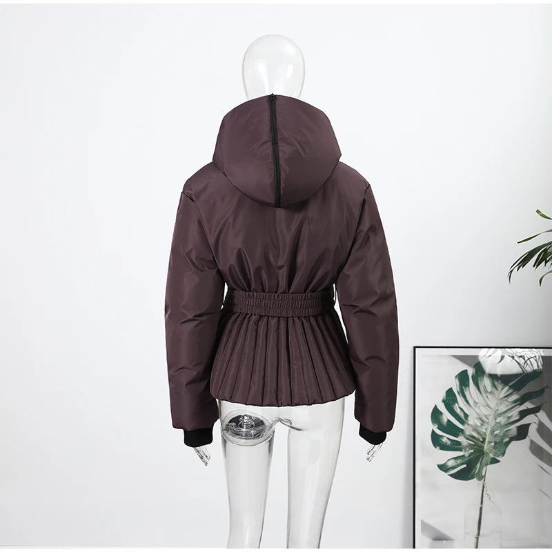 Fashion Hooded One-Piece Ski Jumpsuit Women Stand Collar Zipper High Waist Solid Windproof Outwear 2026 Winter Lady Skiwears New