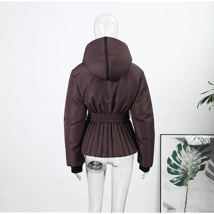 Fashion Hooded One-Piece Ski Jumpsuit Women Stand Collar Zipper High Waist Solid Windproof Outwear 2026 Winter Lady Skiwears New