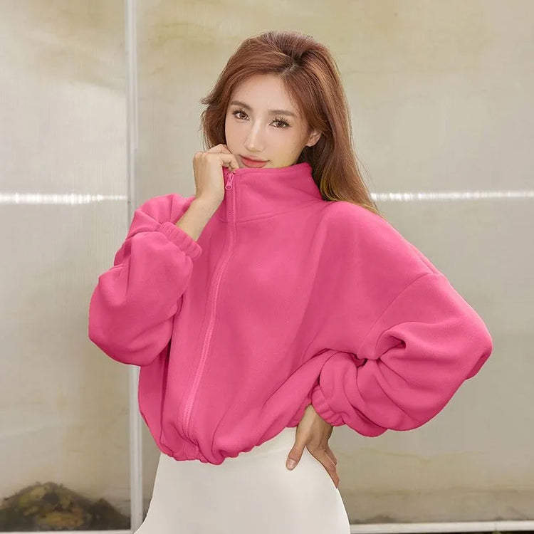 Blouse Outerwear Yoga Wear Women's Autumn/Winter Zip-up Long Sleeves Fleece-lined Warm New Casual Comfortable Minimalist Niche