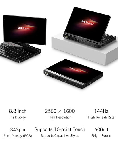 2026 New GPD Pocket4 2 in 1 Mini PC 8.8 Inch 144Hz AMD AI 9 HX370 64GB 2TB NVMe Portable Laptop Tablet