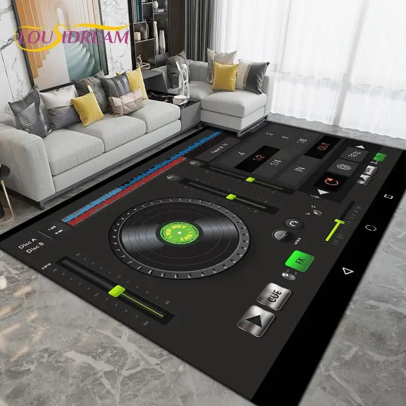 DJ Music Screen Area Rug, Creative Non-Slip Living Room Carpet, Modern Runner Floor Mat for Bedroom & Studio Decor, 1PC