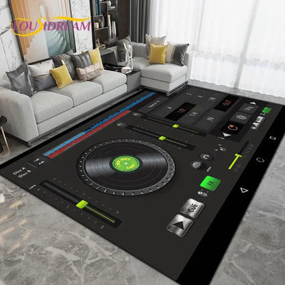 DJ Music Screen Area Rug, Creative Non-Slip Living Room Carpet, Modern Runner Floor Mat for Bedroom & Studio Decor, 1PC