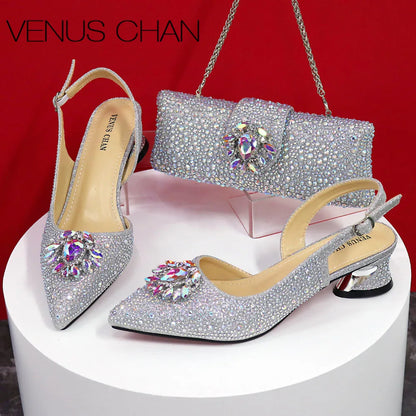 Sandals Woman Summer 2024 Hot Selling Design Pointed Toe Thin Heels Mature Ladies Shoes Matching Bag Set in Red Color