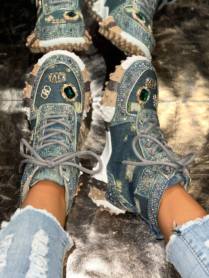 Women Rhinestone Casual Luxury Sneakers Diamond High-Top Designer Boots Thick Bottom Shoes Female Tennis Outdoors Walking Shoes