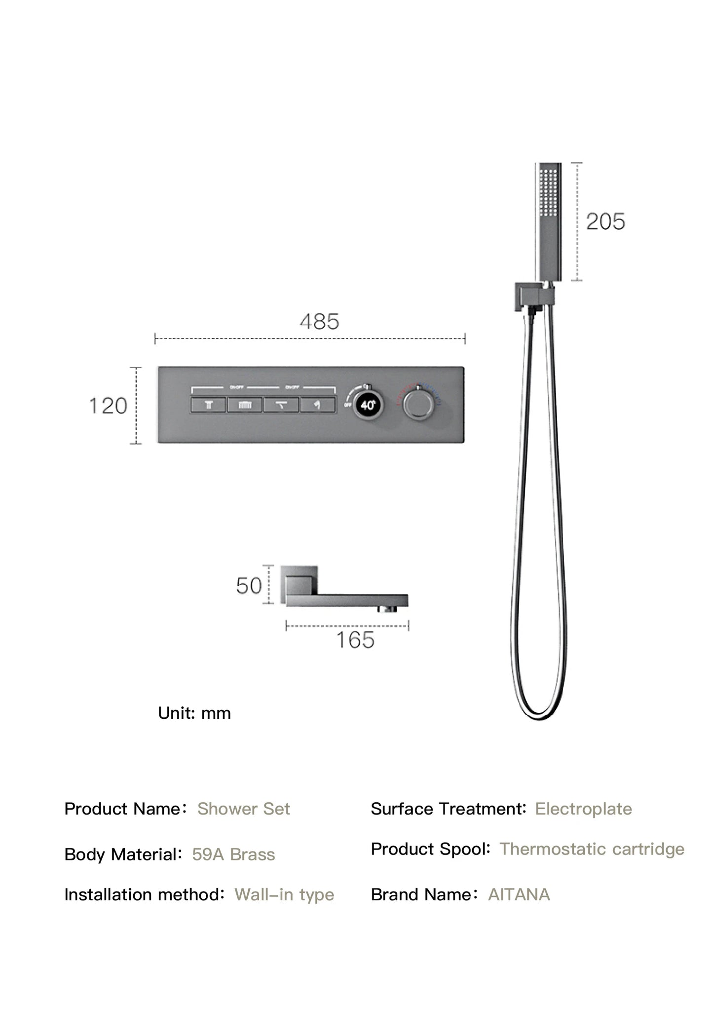 Luxury Black Brass Shower System Wall-Mounted LED Digital Display Design Cold & Hot Dual-Control 4-Function Ceiling Shower Tap