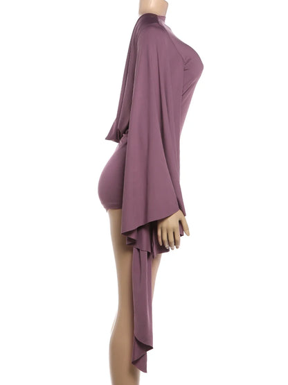 Weird Puss Ruched Elegant Playsuit Woman O-Neck Backless Batwing Collar Skinny Peach Hip Midnight Club Party Sexy Fashion Romper