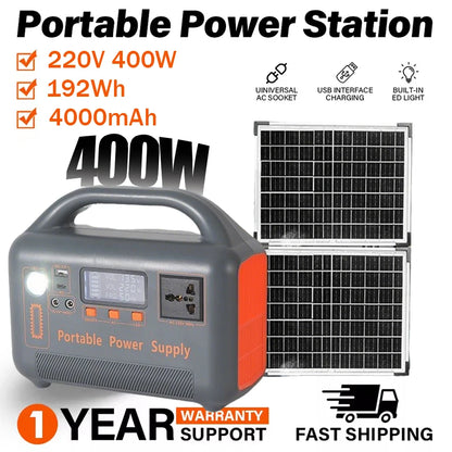 220V 400W Portable Power Station 192Wh Solar Generator Emergency Backup Battery Optional 30W Foldable Solar Panel for Camping
